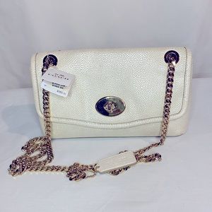 Coach Textured Cream Crossbody Bag with Gold Chain